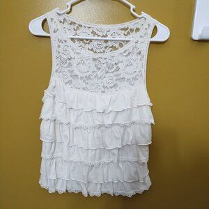 Abercrombie White Floral Lace Tiered Ruffle Blouse L Coquette Romantic Cottage